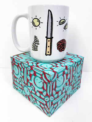 coffee mug and hand printed box